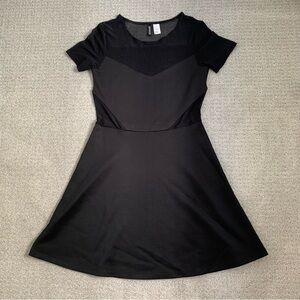 HM Black Mesh Cutout Skater Dress Women Size 8 Short Sleeve